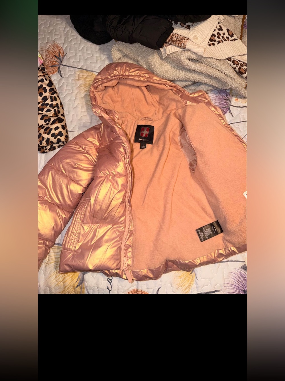 Swiss Tech kids Rose Gold Puffer Jacket with Hood